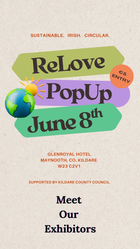 Meet the amazing businesses at the first of this year's ReLove Popup 🎉

Joining me, @motherdragon.ie  will be:

@treasuredtoys.ie
@flopsyshop
@rebornireland
@littleinktales
@muckypicnic
@prelovedbyshayandjo
@thenappymarket.ie
@bow_susie
@shoptwine.ie

Join us in the Connaught Suite, at the @glenroyal_hotel where you can browse all the sustainable stalls, contribute to the circular economy, and support our 10 small Irish businesses

Kids go free! Get your €5 tickets via Eventbrite or at the door

All door profits being donated to @thepcrf

Event kindly supported by @kildarecountycouncil 

#relovepopup #supportirishbusinesses #sustainableliving #circulareconomy