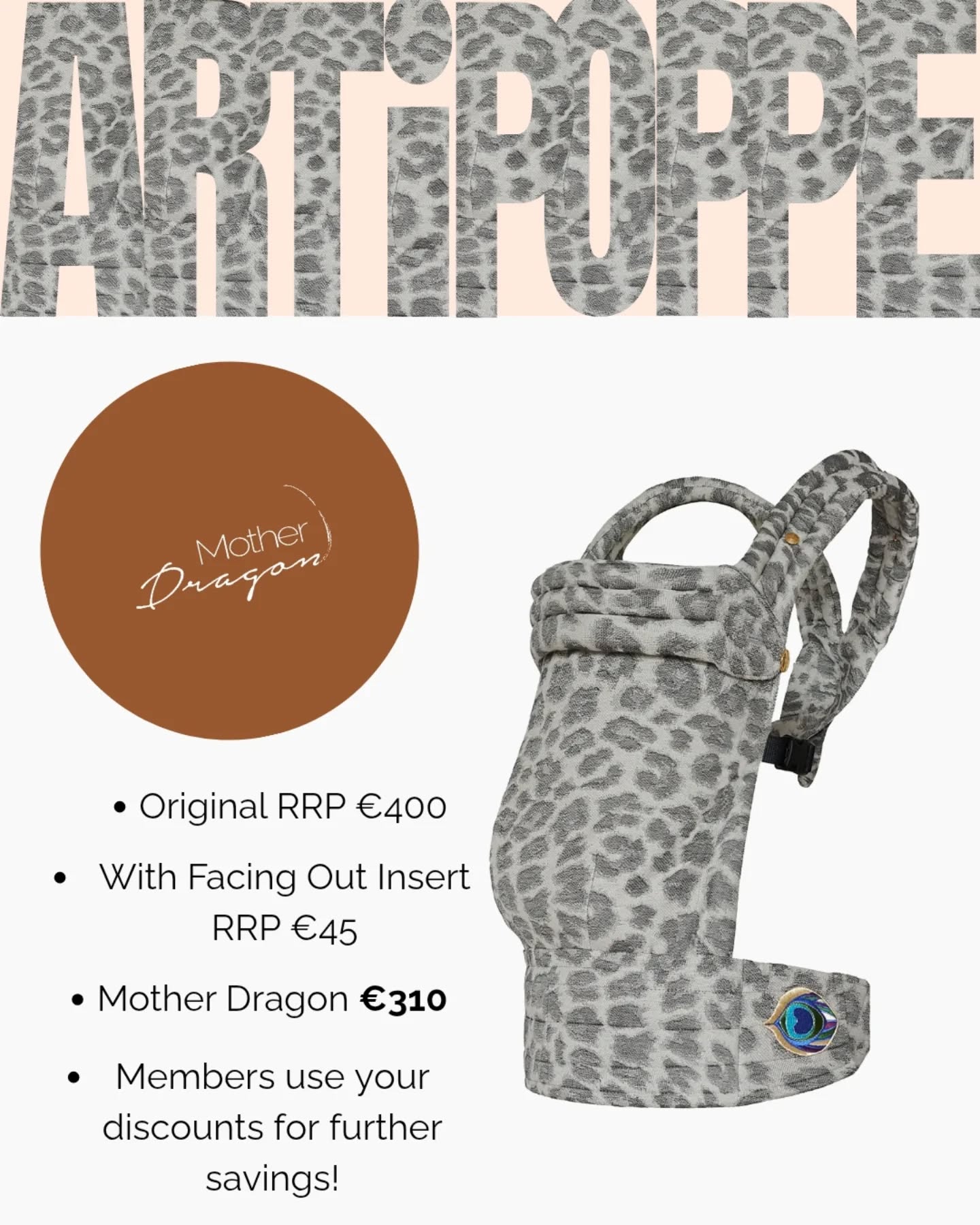 Go Go Go Dragons! 
This stunning Artippope Zeitgeist light grey leopard print carrier is ready to be reloved by another baby wearing family.
Happy shopping 🤰🏻♻️🤱🏻🐆

#motherdragronireland #artipoppe #babycarrier #leopardprint #prelovedshopping #circulareconomy #relovedfashion #sustainableliving