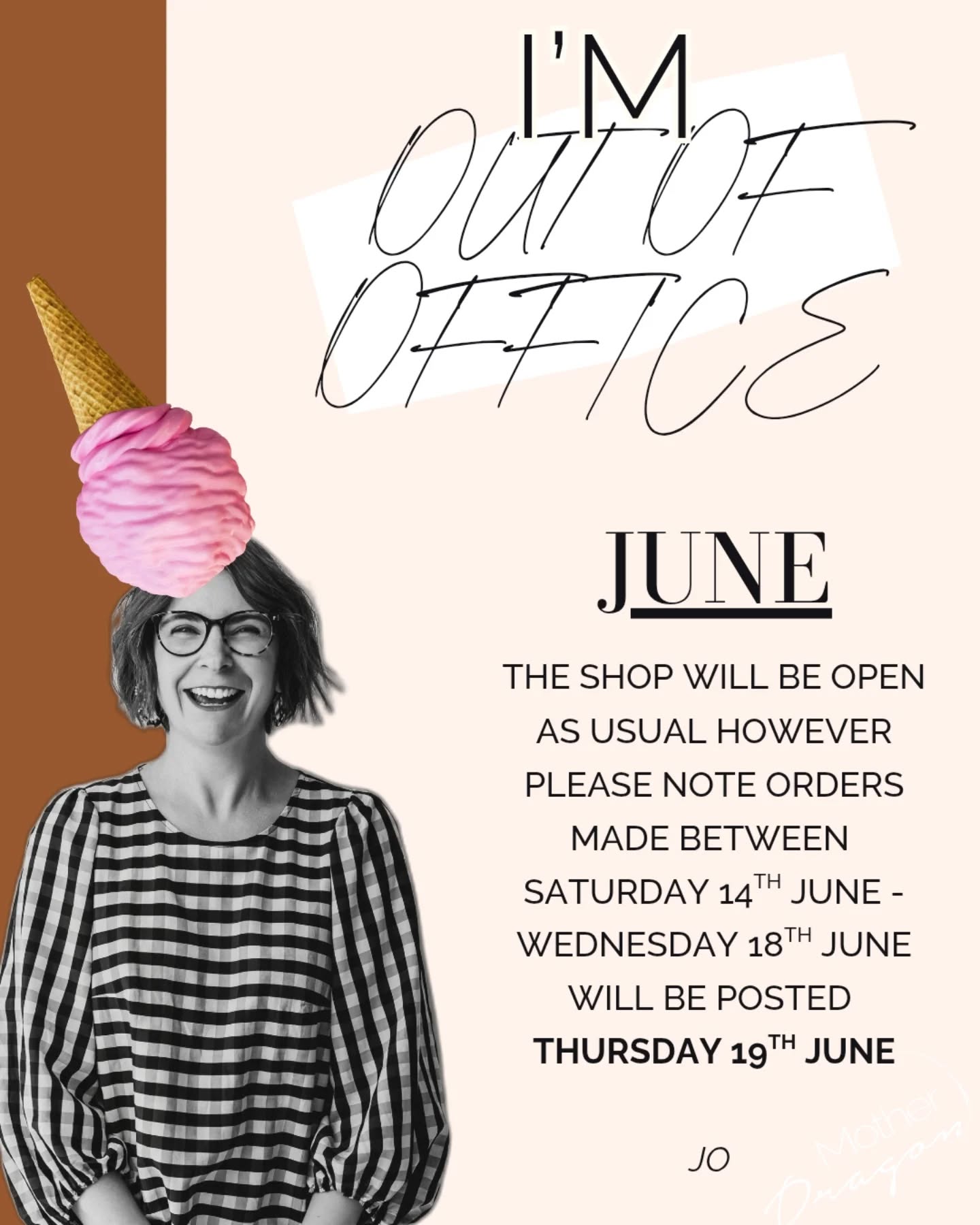 I'm having a few days away Dragons but fear not, the shop remains open and members you've got early access to stock this week.
 Please note that orders placed between Saturday 14th - Wednesday 18th will be posted Thursday 19th June.

#motherdragronireland #littlebreak #familyholidays #deliverydates #choosepreloved #shopsecondhand #maternitywardrobe #pregnancy #pregnancyoutfits