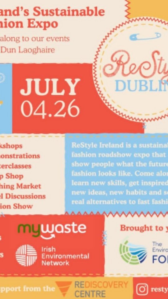 🎉♻️ RESTYLE IRELAND ♻️🎉

This Saturday, 4th July, @restyle.ireland is taking over Dún Laoghaire with a full day of creativity, sustainability, fashion, and community.

This free public event will feature:
• Workshops
• Live demonstrations
• A Repair Café
• Swap shops
• A fashion show
• Talks, stalls, exhibitions, and so much more!

I'm so excited to be part of this fantastic event and will have a great selection of preloved maternity, breastfeeding, and women's clothing available.

You can me and loads of amazing vendors at 
Hartley's Rooftop Terrance 
10am - 4pm

Tickets are available on Eventbrite. Come along, say hello, and enjoy a brilliant day celebrating circular fashion and sustainable living. See you Saturday!

#motherdragonIreland #circularfashion #sustainablefashion #circulareconomy