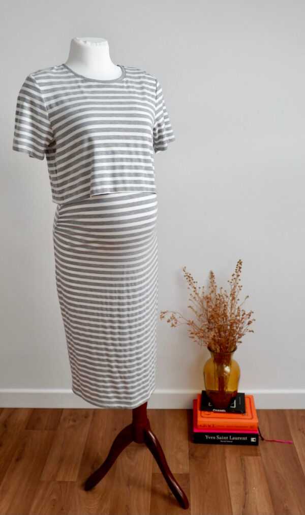 Blooming Marvellous Grey and White Striped Maternity and Breastfeeding T-Shirt Dress