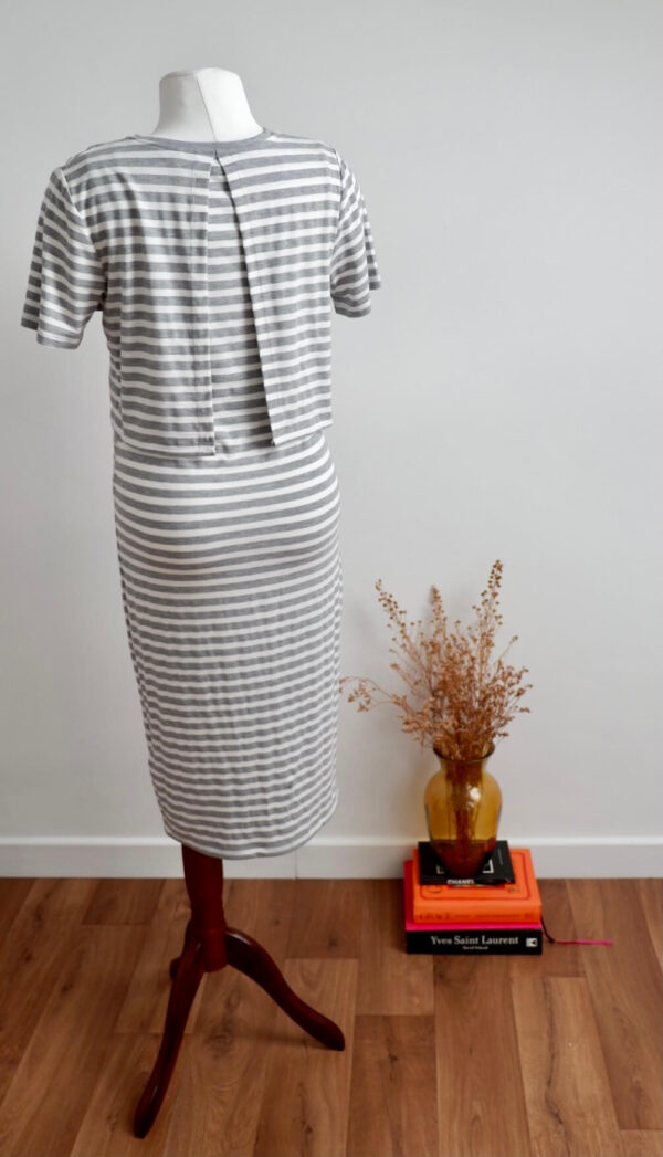 Blooming Marvellous Grey and White Striped Maternity and Breastfeeding T-Shirt Dress - Image 3