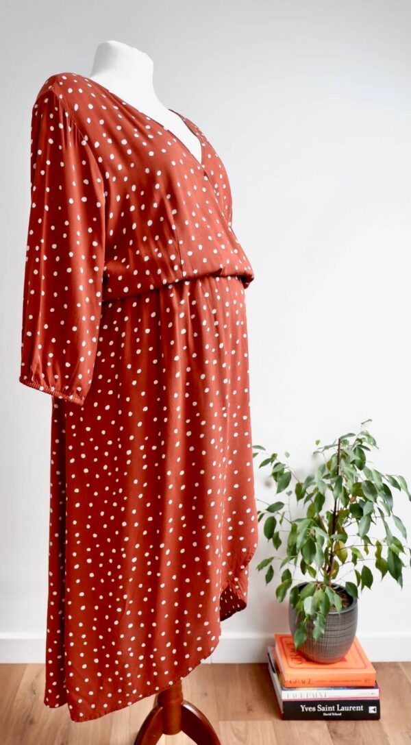 Brown and White Polka Dot Wrap Dress