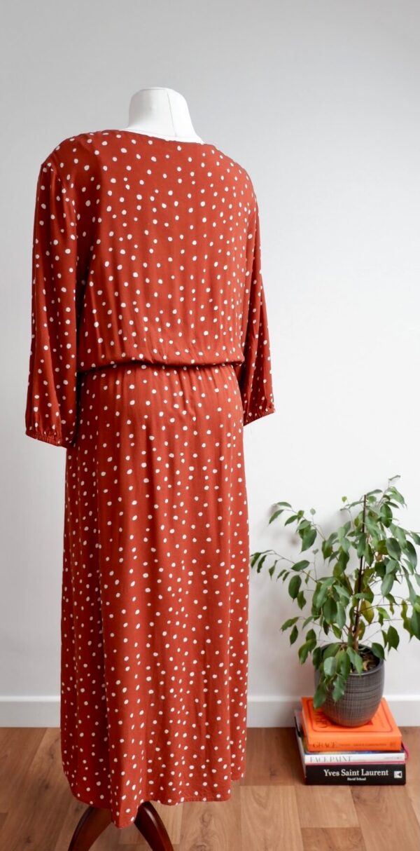 Brown and White Polka Dot Wrap Dress - Image 2