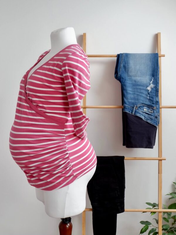 GAP Body Maternity Crossover Pink & White Stripe Long Sleeved Top - Image 2