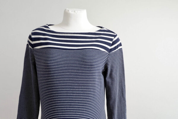 GAP Maternity Navy Blue and White Stripped Boat Neck Long Sleeved top