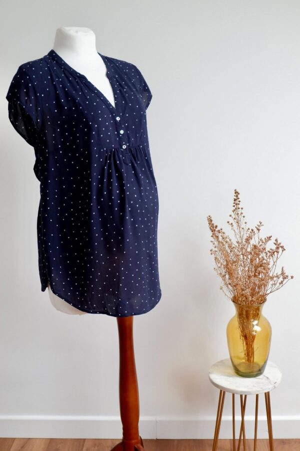 H&M Maternity Navy Blue and White Polka Dot Top