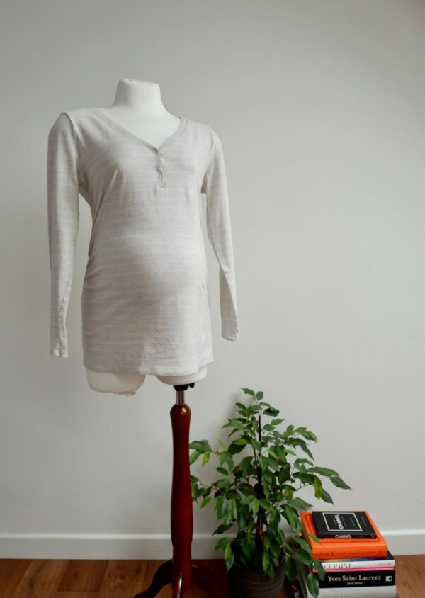 Lindex White and Marl Striped Maternity Top