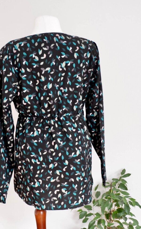 Mamalicious Maternity Black Wrap Top with Green Leaf Print - Image 2