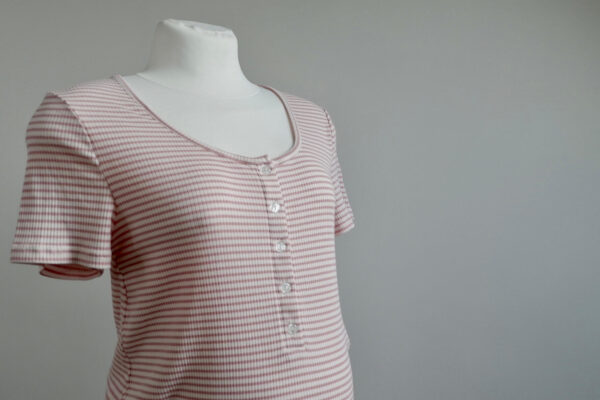 Mamalicious Maternity Pink and White Ribbed Stripe Short Sleeve Nightdress - Image 2