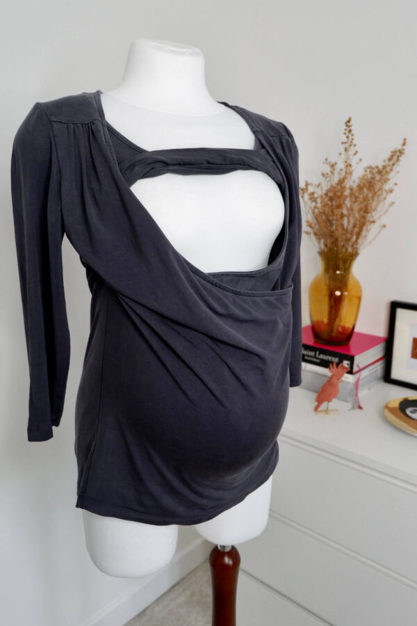 Mamalicious Grey Maternity and Breastfeeding Wrap Top - Image 2
