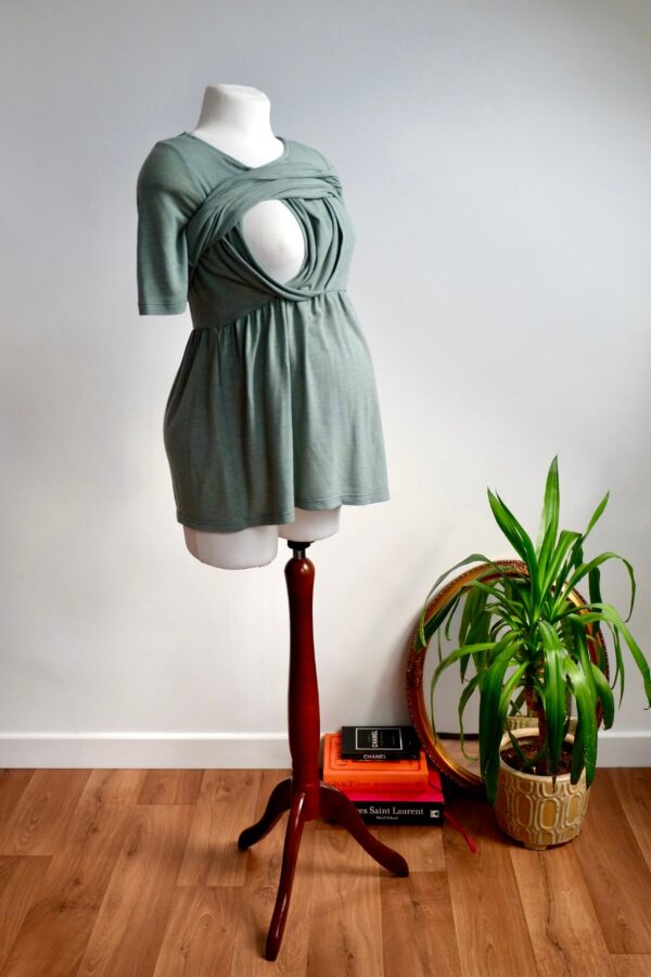 Mamalicious Sage Green Maternity and Breastfeeding Top - Image 3