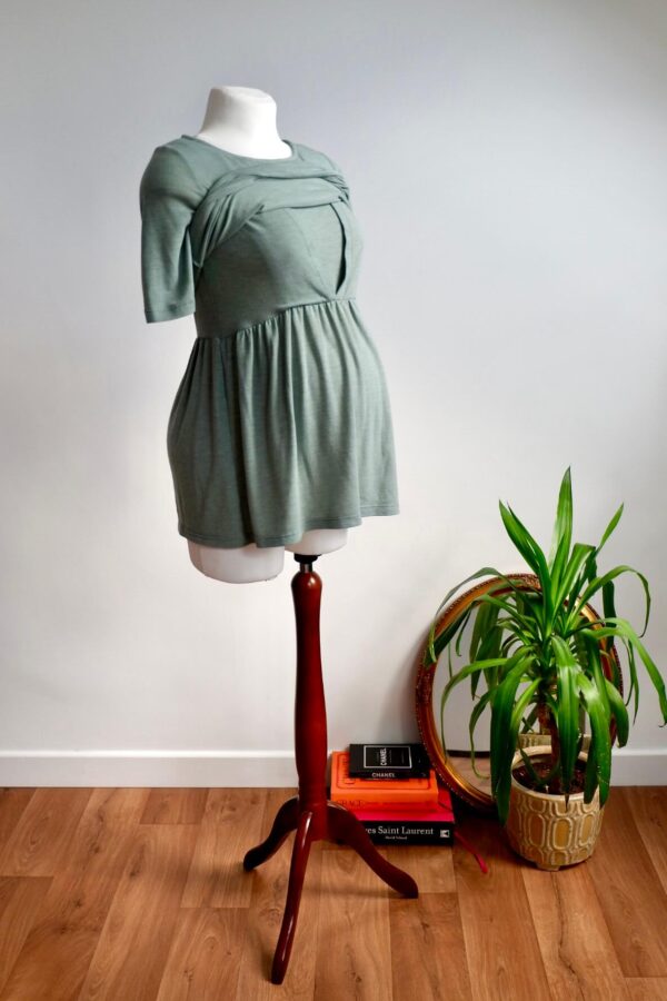 Mamalicious Sage Green Maternity and Breastfeeding Top - Image 2