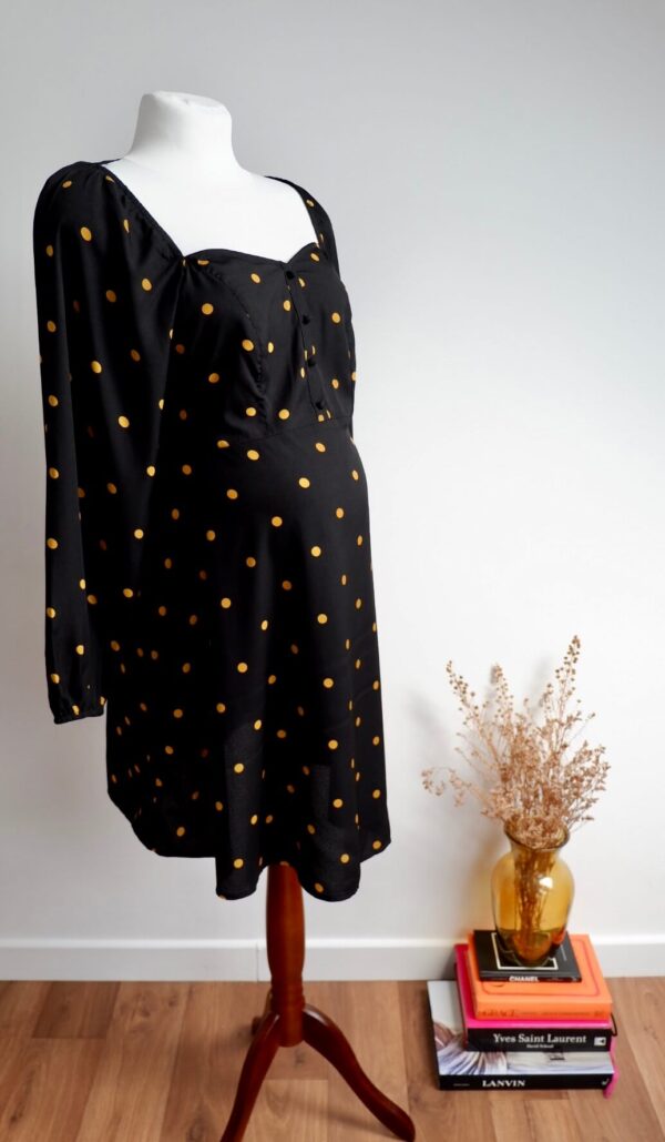 New Look Maternity Black and Yellow Polka Dot Sweetheart Dress