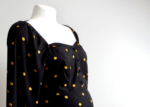 New Look Maternity Black and Yellow Polka Dot Sweetheart Dress - Image 2