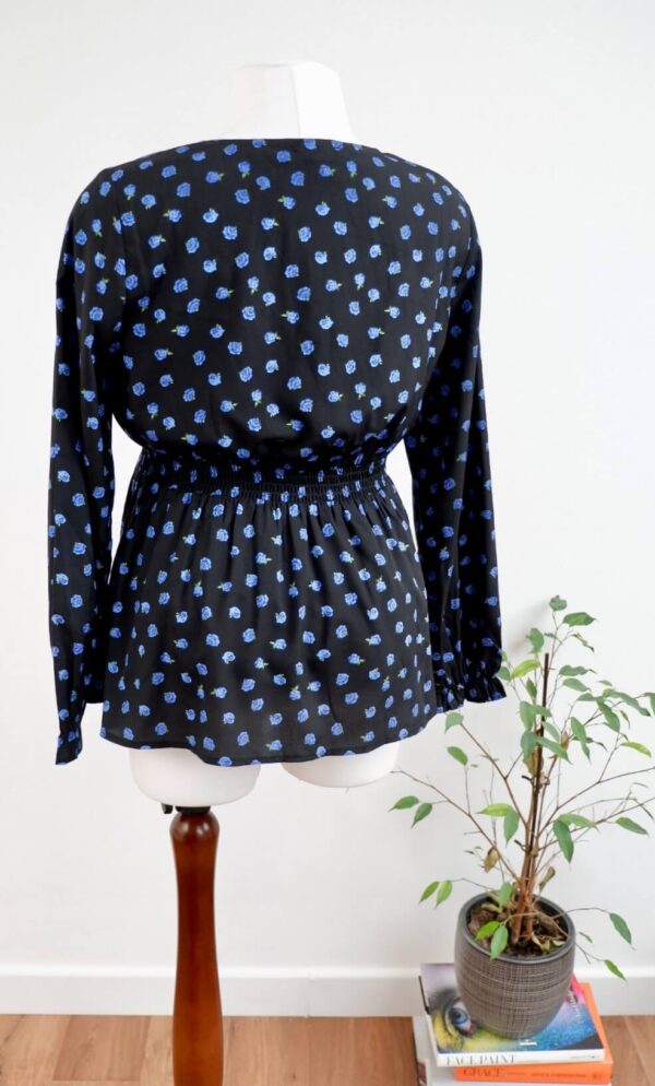 New Look Maternity Peplum Black Top with Blue Flowers - Image 2