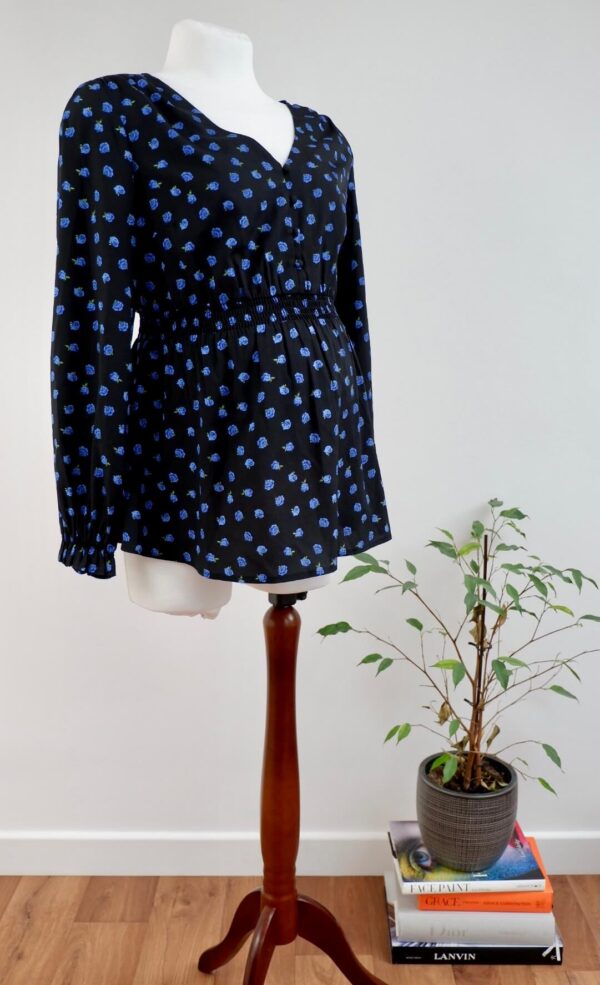 New Look Maternity Peplum Black Top with Blue Flowers