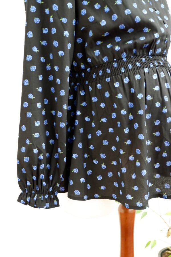 New Look Maternity Peplum Black Top with Blue Flowers - Image 3