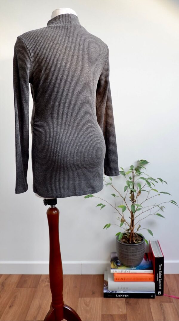 Pea in a Pod Grey Ribbed Maternity Turtleneck Top - Image 3