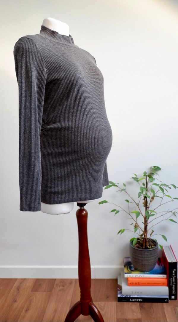 Pea in a Pod Grey Ribbed Maternity Turtleneck Top - Image 2