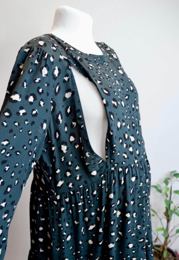 Seraphine Green Animal Print Maternity and Nursing Dress - Image 2