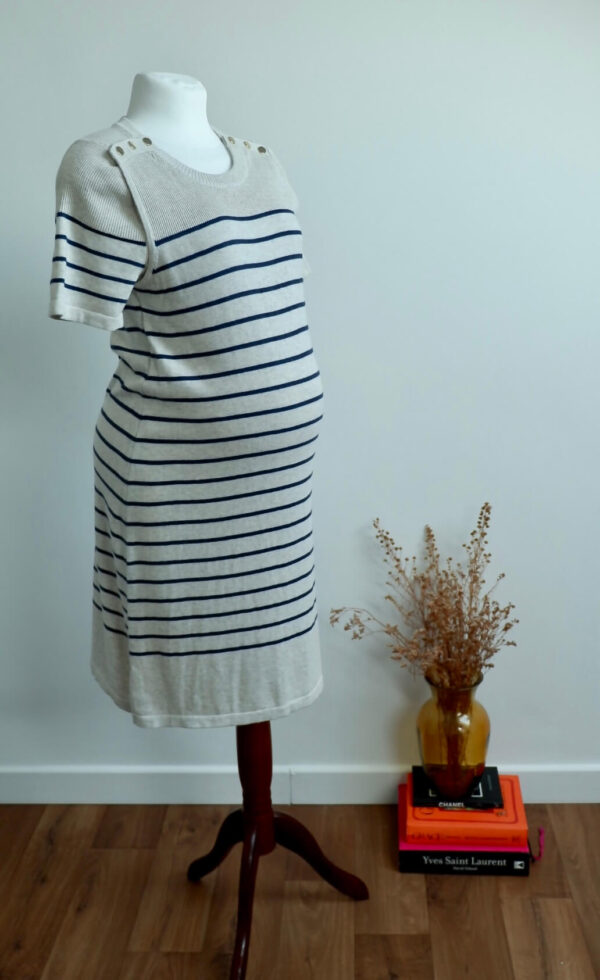 Seraphine Grey Marl and Navy Striped Knitted Breastfeeding Dress