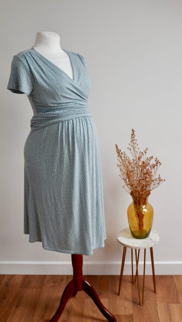 Seraphine Sage and White Polka Dot Maternity and Breastfeeding Dress