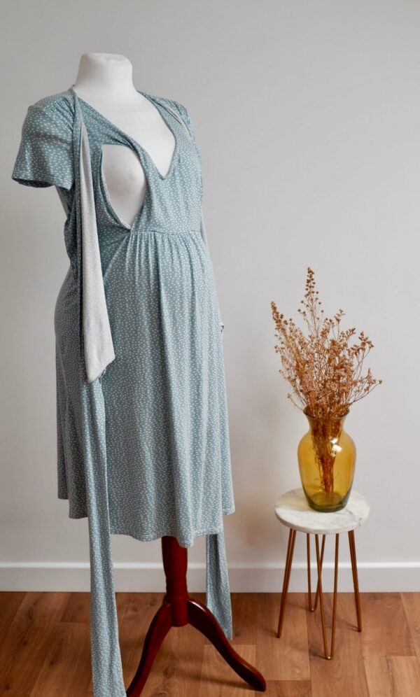 Seraphine Sage and White Polka Dot Maternity and Breastfeeding Dress - Image 3