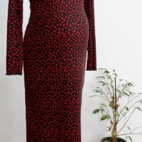 Topshop Maternity Black and Red Floral Ribbed Dress