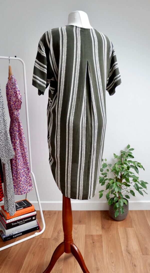 Whistles Khaki Green and White Striped Short Sleeved Dress - Image 2